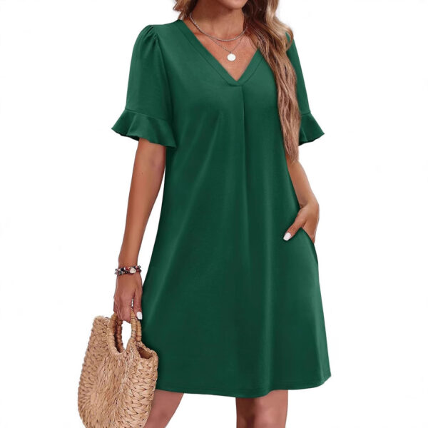 Women's V-neck Vacation Elegant Ruffled Dress With Pockets - Image 4