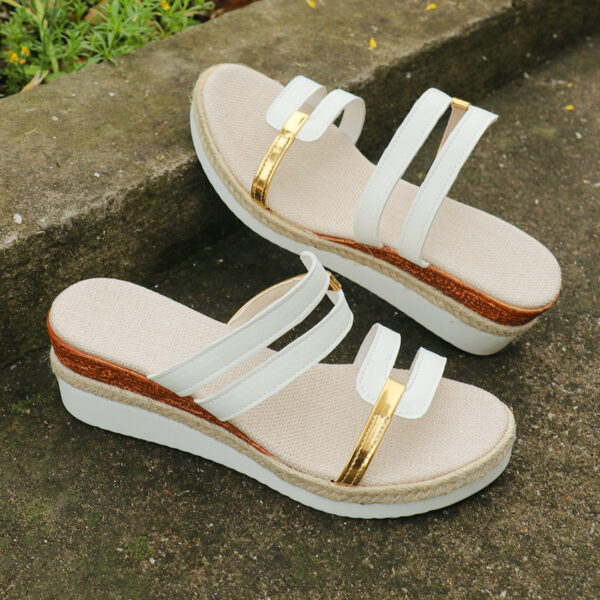 Colorblock-strap Wedges Sandals Summer Fashion Hemp Heel Slides Slippers Outdoor Thick Bottom Fish Mouth Shoes For Women - Image 7