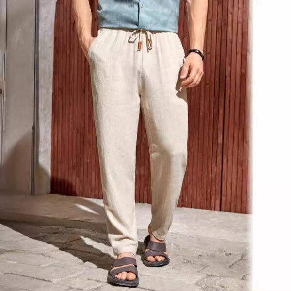 Men's Casual Cotton And Linen Drawstring Trousers Breathable Casual Versatile - Image 3