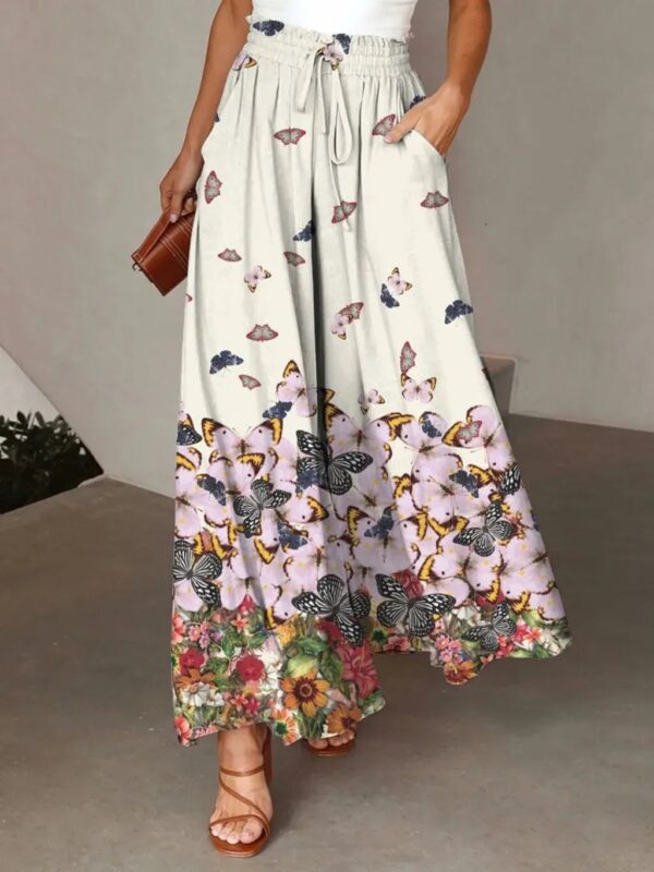 Flowers Printed Wide-leg Trousers Summer Casual Straight Pnats For Women Beach Clothing - Image 10