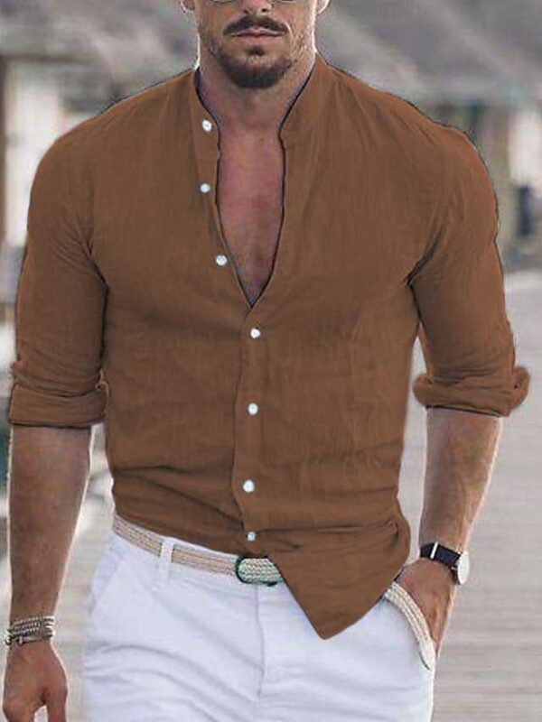 Men's Solid Color Casual Long Sleeve Shirt - Image 10