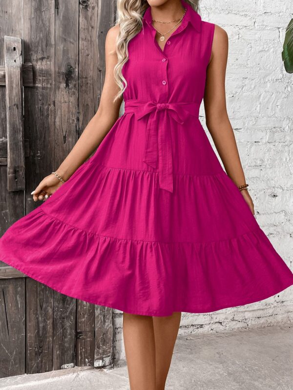 Ruffle Hem Belted Shirt Dress Maxi Vacation Beach Outfits Women - Image 3