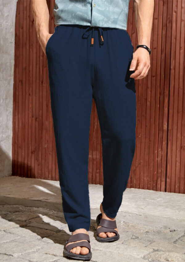 Men's Casual Cotton And Linen Drawstring Trousers Breathable Casual Versatile - Image 7