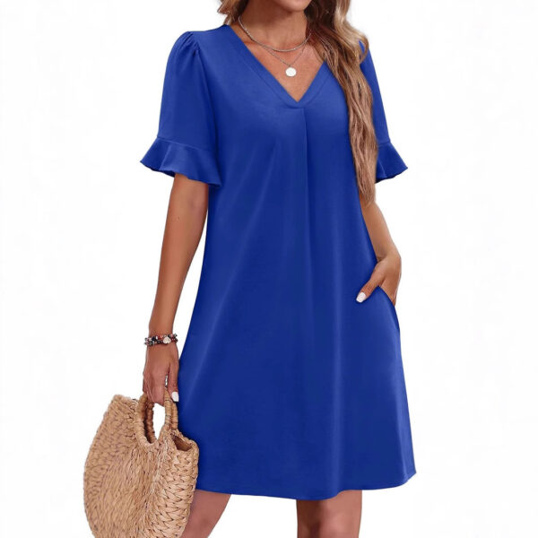 Women's V-neck Vacation Elegant Ruffled Dress With Pockets - Image 2