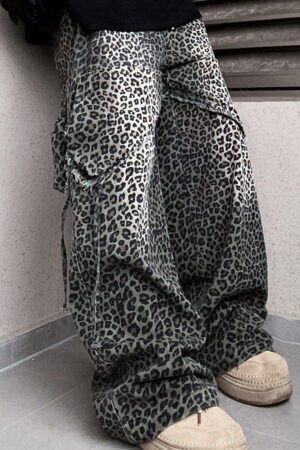 Loose Straight Slightly Flared Workwear Casual Wide-leg Mopping Leopard Jeans