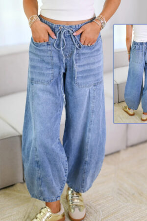Fashion Lace-up Jeans Pants With Pockets Casual Loose Trousers For Women