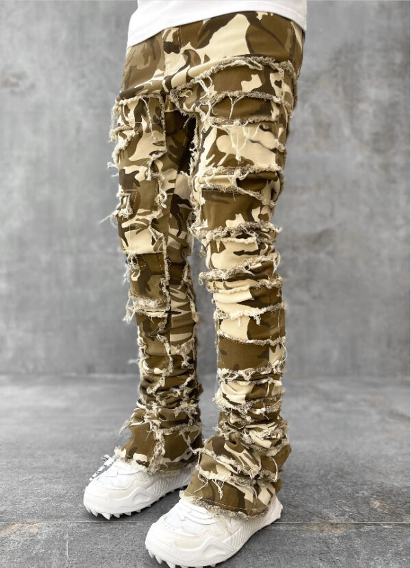 Men Trousers Individual Patched Pants Long Tight Fit Stacked Jeans For Mens Clothing - Image 7