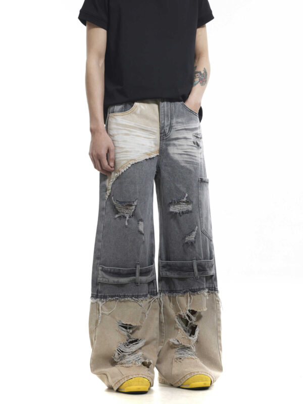 Niche Heavy Industry Washed Damaged Stitching Skinny Jeans - Image 3