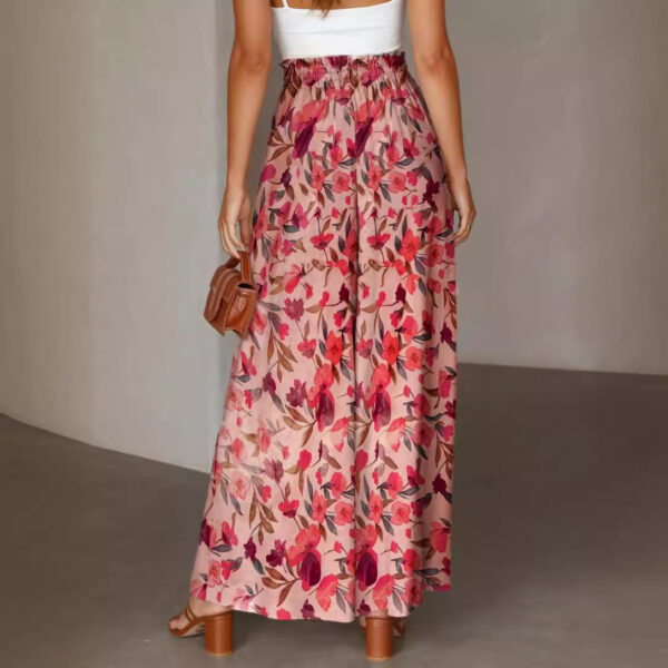 Flowers Printed Wide-leg Trousers Summer Casual Straight Pnats For Women Beach Clothing - Image 2
