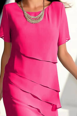 Women's Dress Chiffon Patchwork Round Neck Short Sleeve