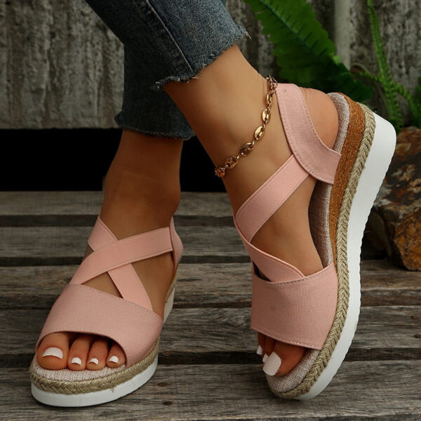 Wedge Sandals For Women Cross-strap Platform Gladiator Hemp Heel Shoes Summer - Image 6