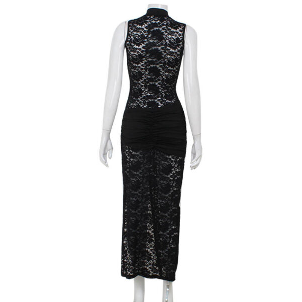 Sexy Hollow Out Lace Sleeveless Slim Fit High Slit Dress - Image 4