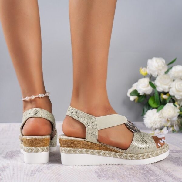 Women's Summer New Hemp Rope Wedge Light Bottom Peep Toe Sandals - Image 3