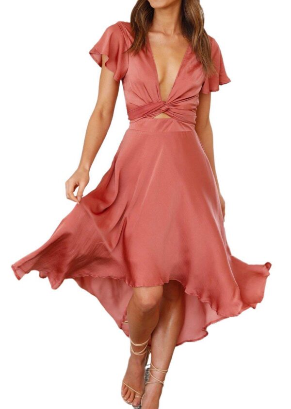 Summer Women's V-neck Irregular Dress - Image 4