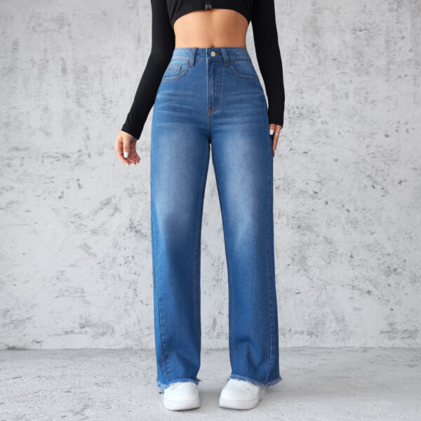 Fashion Straight Wide-leg Jeans Casual High-waist Non-elastic Womens Clothing - Image 4