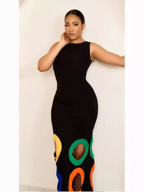 Fashion Round Neck Sleeveless Color Matching Hollow Out Dress - Image 6