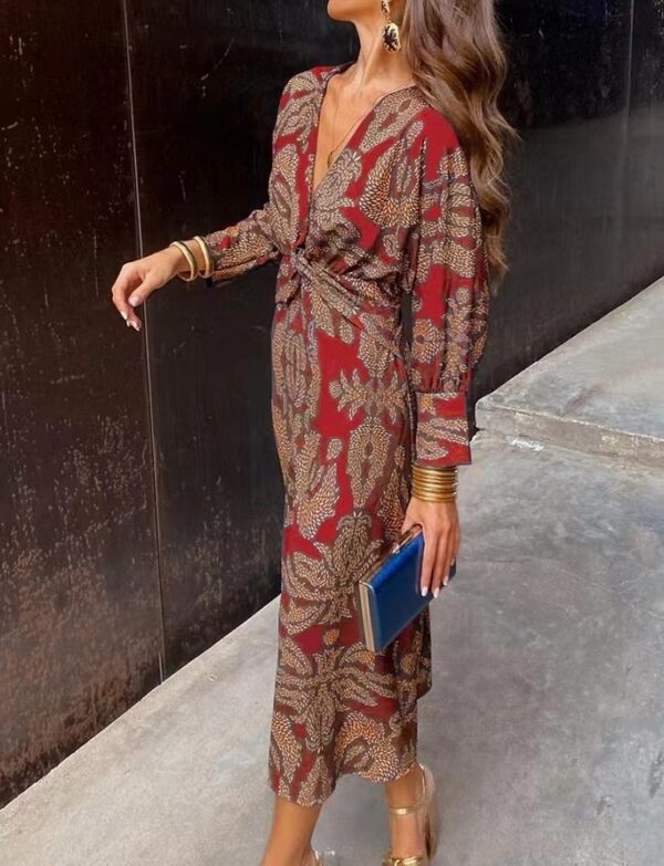 Summer Nine-quarter Sleeve V-neck Painted Dress - Image 5
