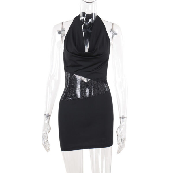 Sexy Slim Deep U-neck Dress With Sequin Mesh Patchwork Design Ins Fashion Halter Short Dresses Women's Clothing - Image 4