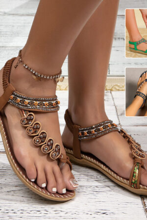 Bohemian Thong Sandals Summer Fashion Flowers Flat Beach Shoes For Women