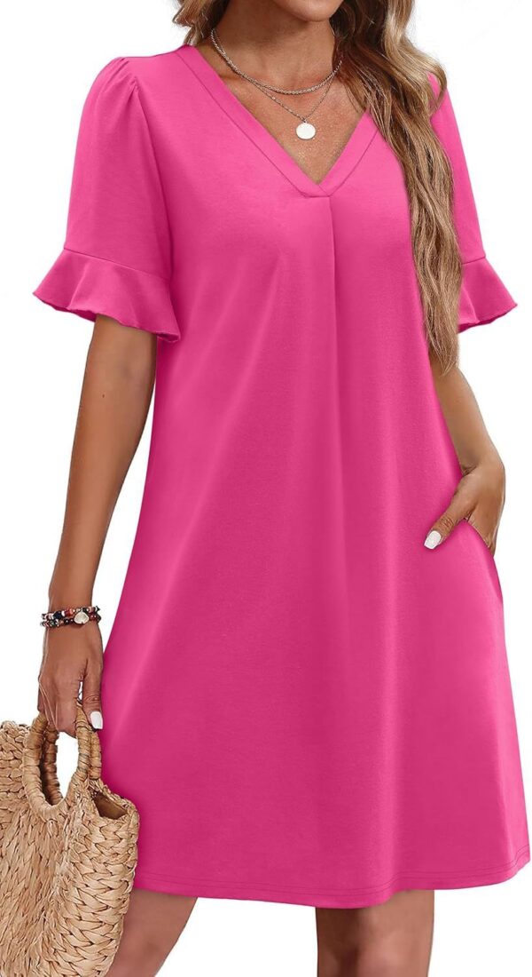 Women's V-neck Vacation Elegant Ruffled Dress With Pockets - Image 8