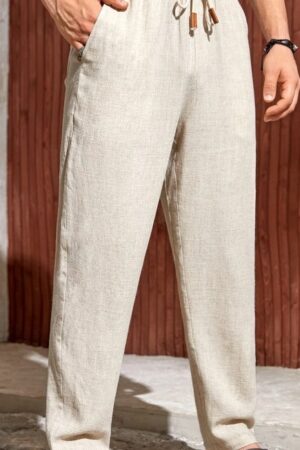 Men's Casual Cotton And Linen Drawstring Trousers Breathable Casual Versatile