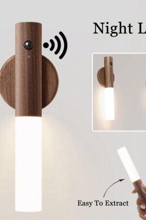 Auto LED USB Magnetic Wood Wireless Night Light Corridors Porch Lights PIR Motion Sensor Wall Light Cabinet Lamp