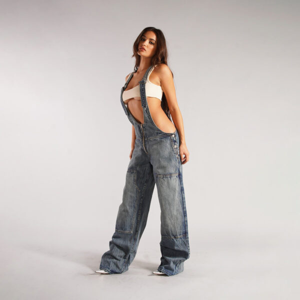 Y2K Zipper Denim Overalls With Pockets Fashion Loose Suspender Jumpsuit Streetwear Jeans Pants Womens Clothing - Image 5