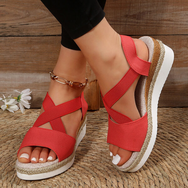 Wedge Sandals For Women Cross-strap Platform Gladiator Hemp Heel Shoes Summer - Image 5