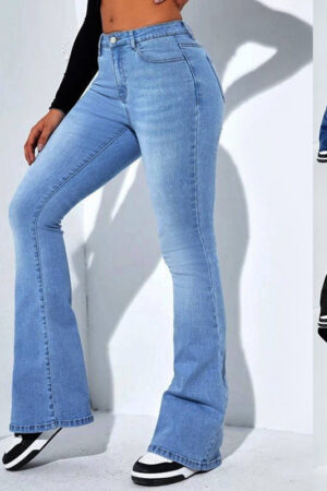 Women's Slim-fit Jeans Pants With Flared Design Fashion Casual High Waist Stretch Trousers