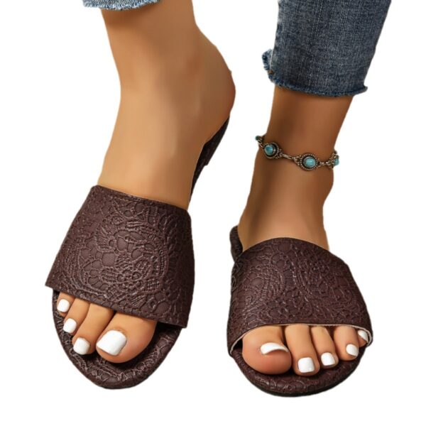 Retro Textured Flat Sandals Summer Non-slip Slides Beach Shoes For Women - Image 7
