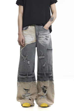 Niche Heavy Industry Washed Damaged Stitching Skinny Jeans