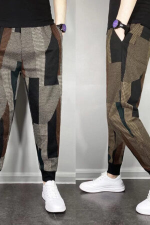 Men's Fashion Color Matching Woolen Tapered Casual Pants