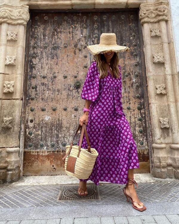 Summer Women's Vintage Printed Bohemian Dress Elegant Ladies Casual Loose V-Neck Short Sleeve Long Dresses - Image 7