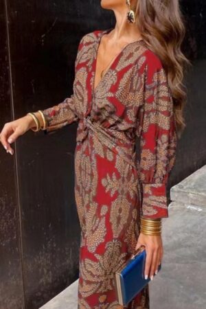 Summer Nine-quarter Sleeve V-neck Painted Dress
