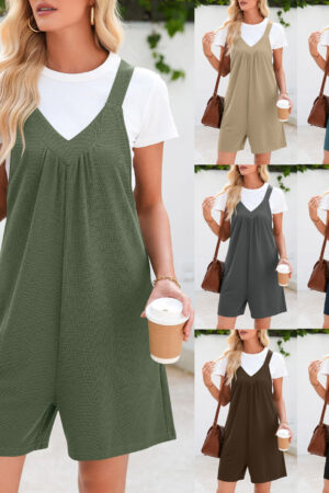Women's Solid Color V-neck Brace Jumpsuit
