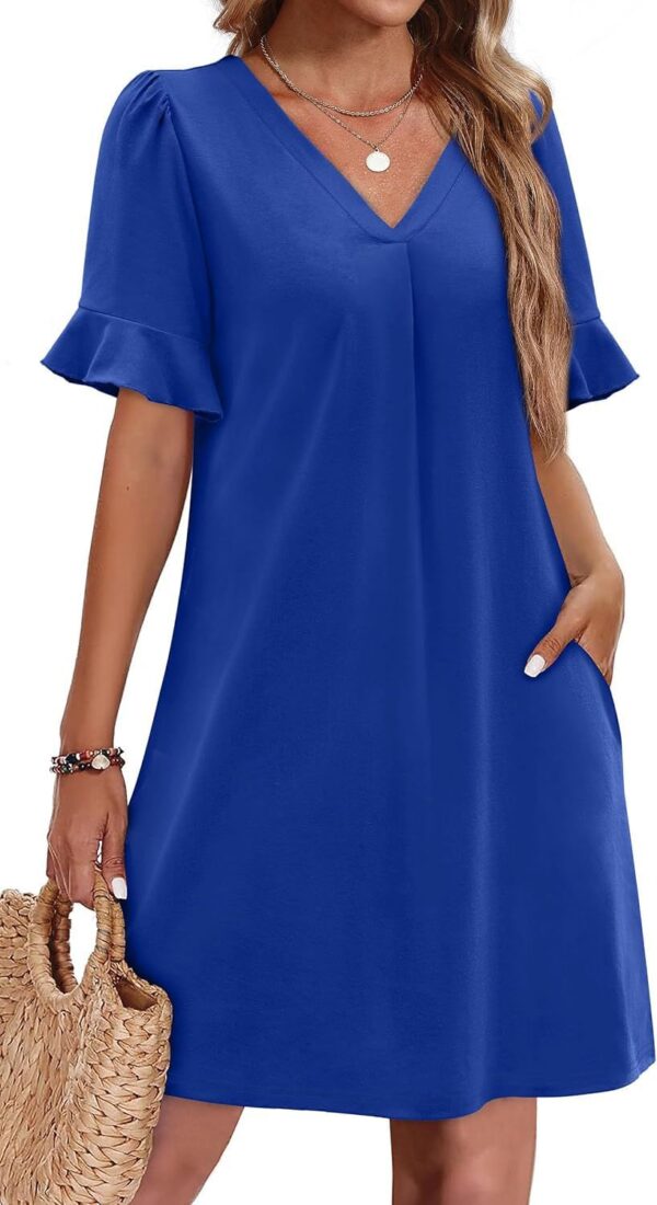 Women's V-neck Vacation Elegant Ruffled Dress With Pockets - Image 7
