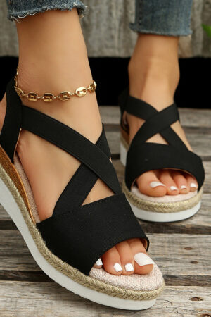 Wedge Sandals For Women Cross-strap Platform Gladiator Hemp Heel Shoes Summer