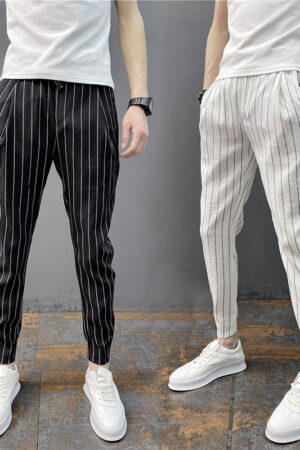 Spring And Summer Thin Men's Vertical Strip Small Foot Casual Pants