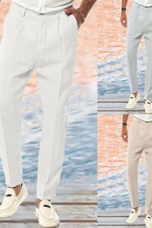 Linen Pants Straight Pure Color Comfort Outdoor Leisure