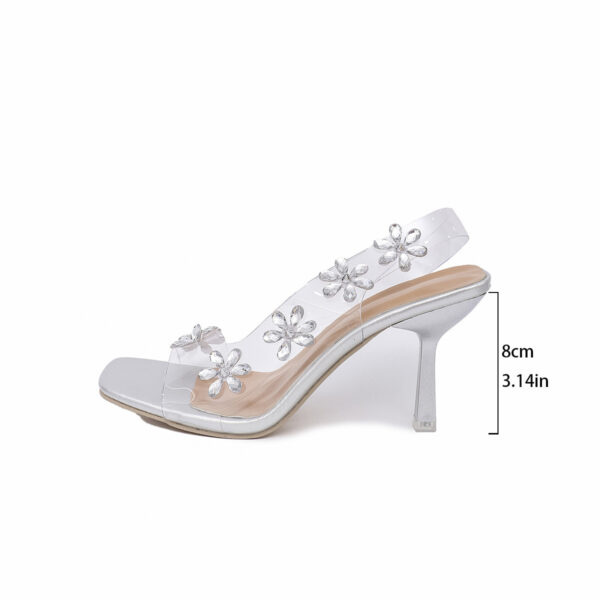 New Sandals For Women Summer Transparent PVC Rhinestone Flowers Slingback Pumps Elegant Square Toe Female Sexy High Heels - Image 9