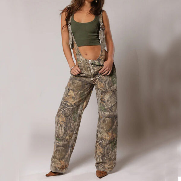 Y2K Zipper Denim Overalls With Pockets Fashion Loose Suspender Jumpsuit Streetwear Jeans Pants Womens Clothing - Image 3