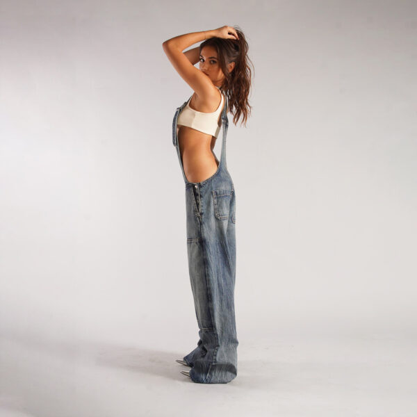 Y2K Zipper Denim Overalls With Pockets Fashion Loose Suspender Jumpsuit Streetwear Jeans Pants Womens Clothing - Image 6