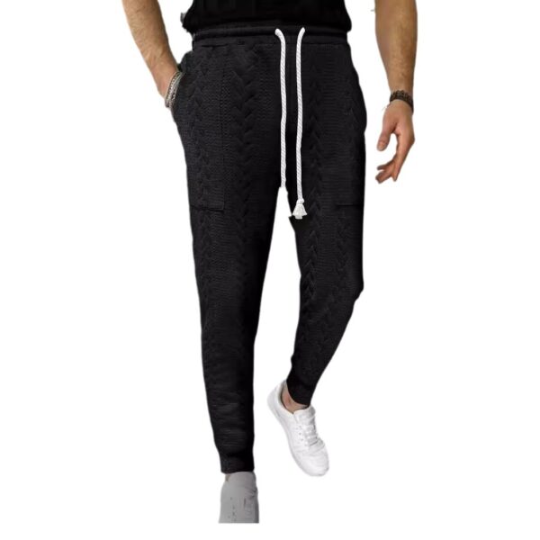 Men's Casual And Comfortable Solid Color Jacquard Drawstring Straight Ankle Tied Trousers - Image 5