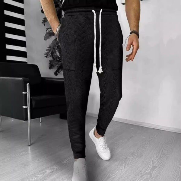 Men's Casual And Comfortable Solid Color Jacquard Drawstring Straight Ankle Tied Trousers - Image 6