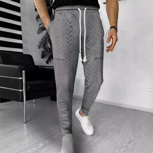 Men's Casual And Comfortable Solid Color Jacquard Drawstring Straight Ankle Tied Trousers - Image 4