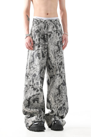 New National Fashion Heavy Industry Jacquard Design New Chinese Style Rag-eared Casual Pants Men