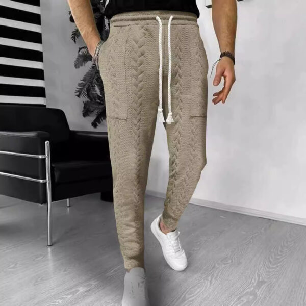 Men's Casual And Comfortable Solid Color Jacquard Drawstring Straight Ankle Tied Trousers - Image 3