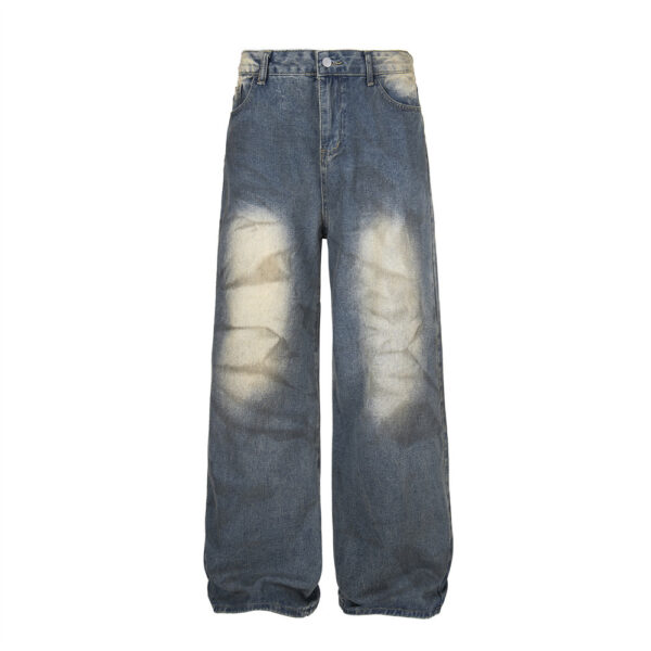 Wide Leg Straight Waste Soil Wind Contrast Color Inkjet Jeans Men - Image 5