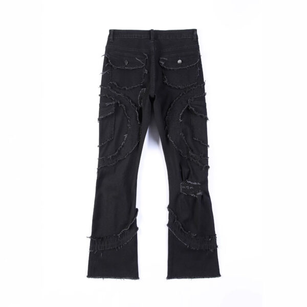 Men's Patchwork Fringe Slightly Flared Stretch Jeans - Image 5