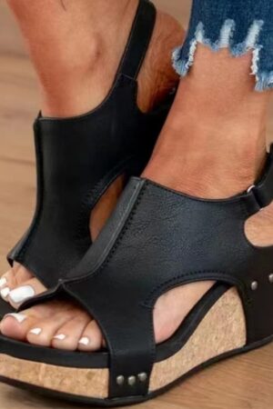 Women's Wedge Peep Toe Platform Rivet Sandals